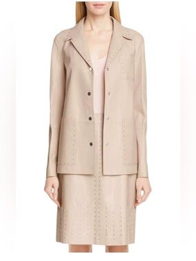 Lafayette 148 Jolissa Lamb Leather Grommet Jacket Glazed Size M